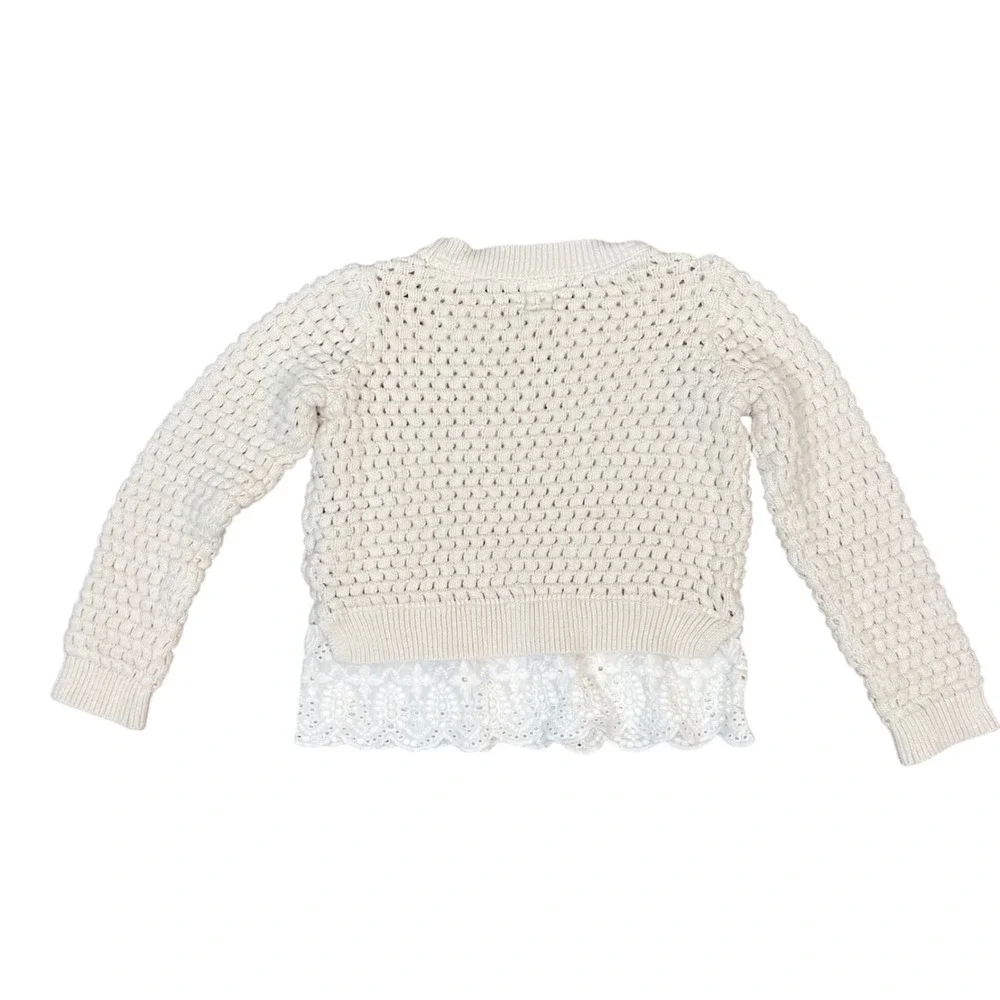 Baby Gap Toddler Girls Ivory Frost Crochet Knit Eyelet Lace Hem Sweater 3T